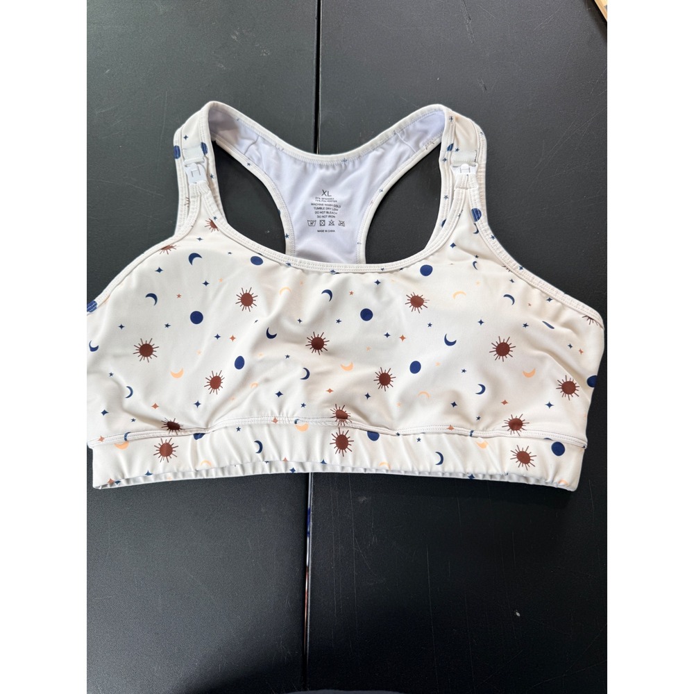 Rainbow Nursing Sports Bra Women XL Celestial Sun Moon Stars Stretch Whimsigoth